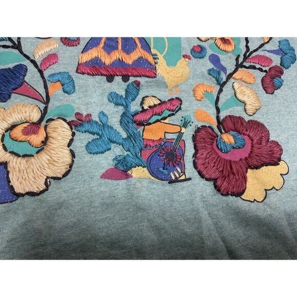 Double D Ranch Floral Embroidered Tee Green Contrast Stitching Medium - Picture 3 of 11